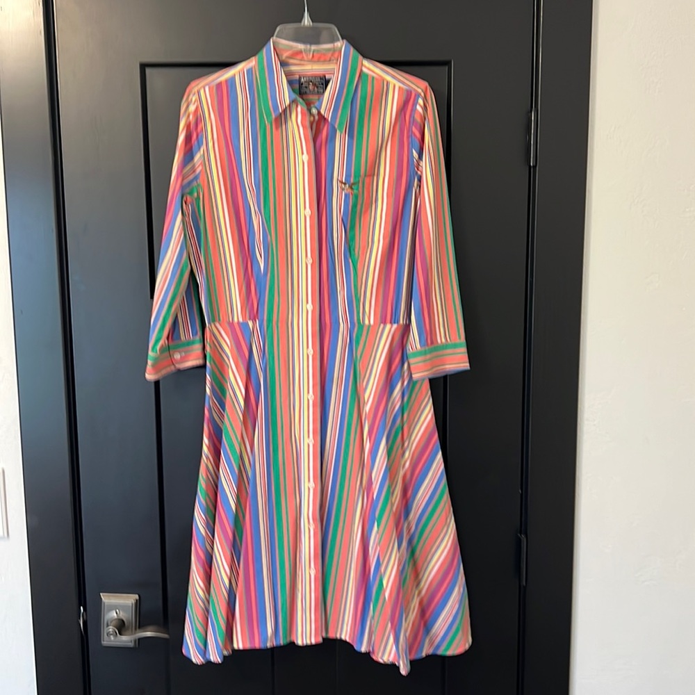 Women’s American Living Multi-Color Stripe Cotton ButtonFront Shirtdress Size 10